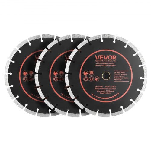 VEVOR 3 Stk. Diamanttrennscheiben 230mm, Diamant-Sägeblätter mit 22,2mm Bohrung & 10mm Segmenthöhe, Max. 5500 U/min Diamantscheiben für Trocken/Nass Schneiden, Trennscheibe für Beton Mauerwerk Stein