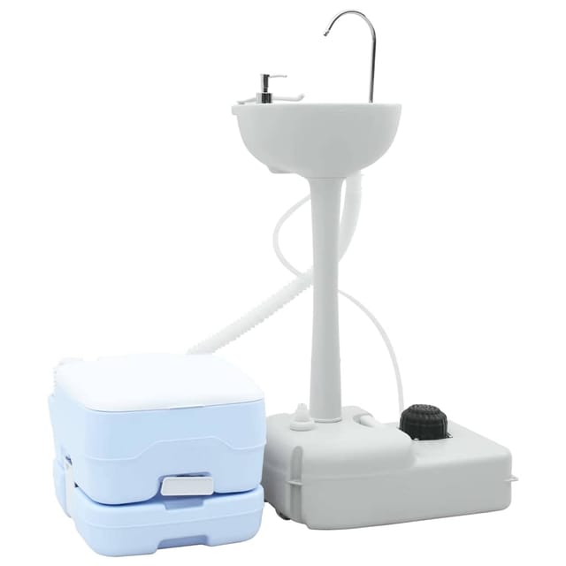 Camping Toiletten-set 2 Pcs Blau Und Weiß Vidaxl