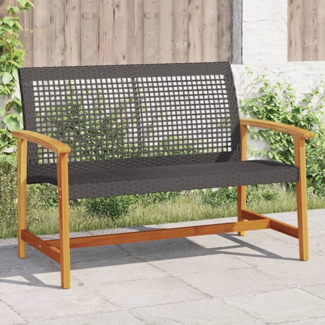 Gartenbank Schwarz 112 Cm Poly Rattan Und Akazienholz