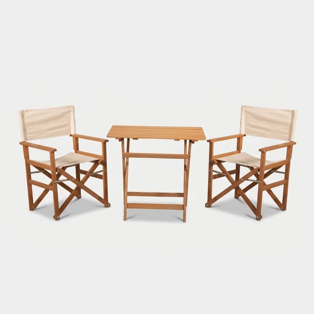 Lenar Holz-gartentisch-set Mit 2 Klappbaren Stühlen Für Außenbereich