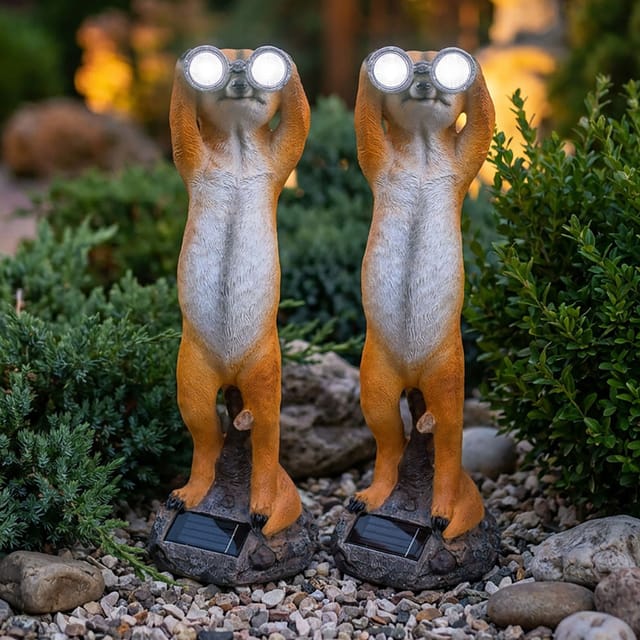 2x Led Außenleuchte Erdmännchen Gartenleuchte Dämmerungssensor Braun H 39,5 Cm
