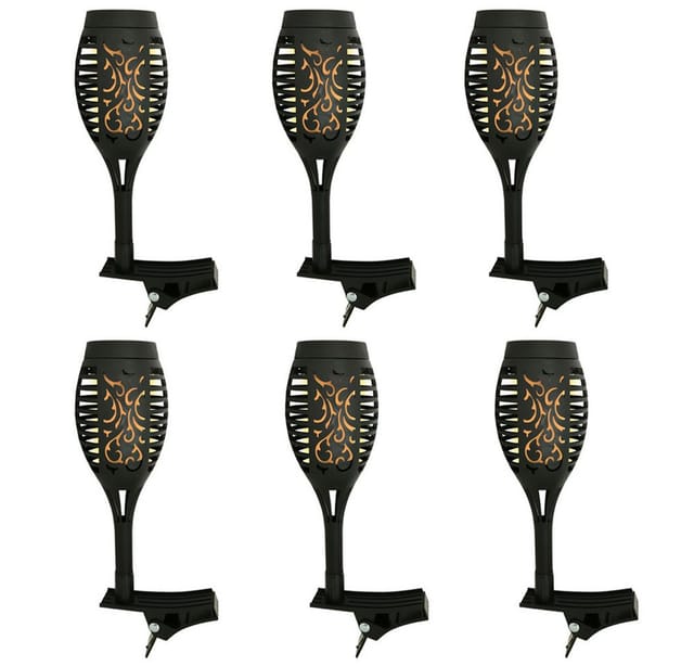 6x Led Solarfackeln Flackernd Balkon Gartendeko Gartenfackel Feuereffekt H 26 Cm