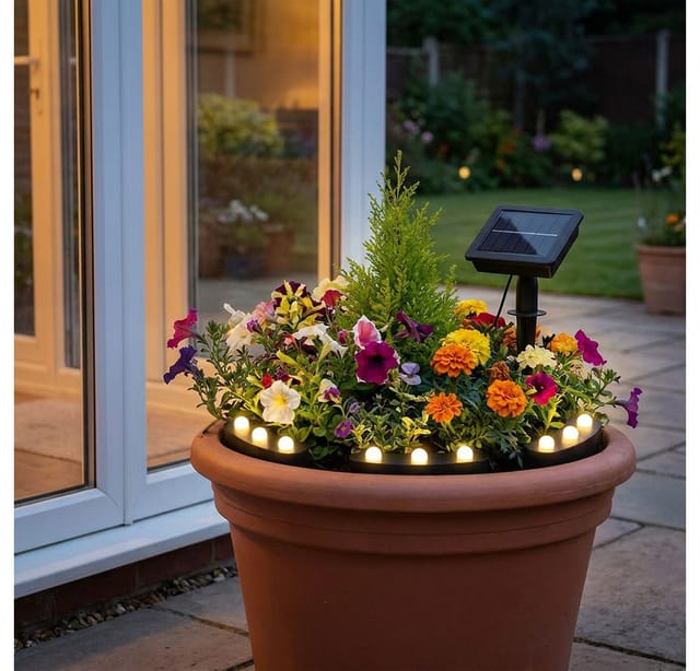 Steckleuchte Außen Blumentopflampe Garten Terrasse 8 Leuchtmodi Schwarz