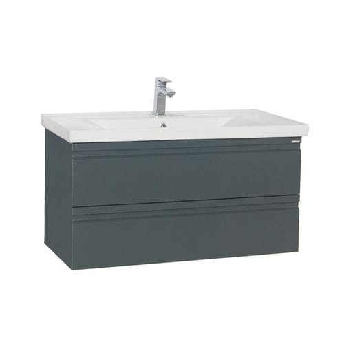 VCM 2-tlg. Waschplatz Waschtisch Unterschrank 100 cm Badmöbel Set mit Waschbecken grifflose Schubladen Komplettset Silora XL