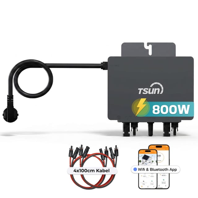 TSUN TSOL-MX800Lite 800 W Mikro-Wechselrichter, 2 MPPT, WiFi & Bluetooth, IP67, Micro Inverter für 2 Solarmodule inklusive 5m Anschlusskabel und 4x1m Solarkabel