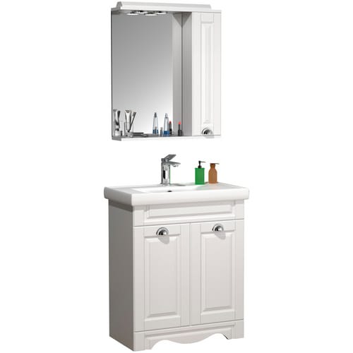 VCM 3-tlg. Waschplatz Waschtisch Unterschrank 60 cm Badmöbel Set mit Waschbecken und Spiegelschrank Landhaus Komplettset Casalo L