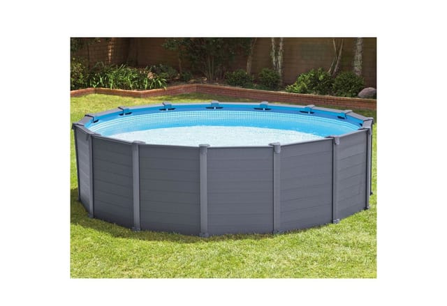 Intex Framepool Set "Graphit" Ø 478 x 124 cm, Inkl. Sandfilteranlage, Holzoptik