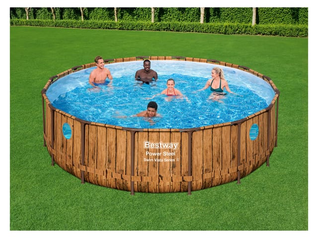 BESTWAY Power Steel™ Swim Vista Series™ Frame Pool Komplett-Set mit Filterpumpe Ø 488 x 122 cm, rund