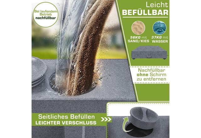 Tillvex® Sonnenschirmständer Gravia Mit Rollen & Bremsen Granit-optik Schirmständer Befüllbar 37 Liter / 56 Kg Schirmgewicht Sonnenschirm & Marktschirm Ø 1,8-3,7m Ampelschirmständer Wetterfest