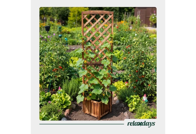 Relaxdays Pflanzkasten Mit Rankgitter, Hbt: 180x55x51 Cm, Pflanzkübel Mit Spalier, Balkon & Garten, Tannenholz, Geflammt