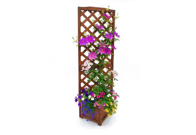 Relaxdays Pflanzkasten Mit Rankgitter, Hbt: 180x55x51 Cm, Pflanzkübel Mit Spalier, Balkon & Garten, Tannenholz, Braun
