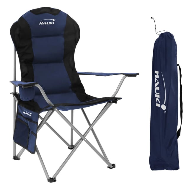 Hauki Campingstuhl Faltbar Blau Anglerstuhl mit Getränkehalter und Tragetasche