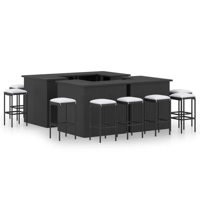 vidaXL 16-tlg Gartenbar-Set mit Kissen Poly Rattan Schwarz