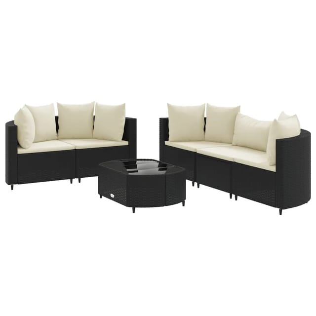 vidaXL 6-tlg Garten-Sofagarnitur mit Kissen Schwarz Poly Rattan Modell 259