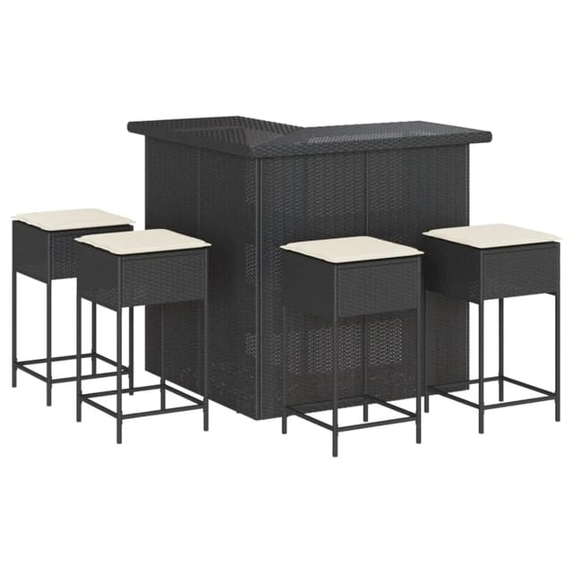 vidaXL 5-tlg Gartenbar-Set mit Kissen Schwarz Poly Rattan Modell 13