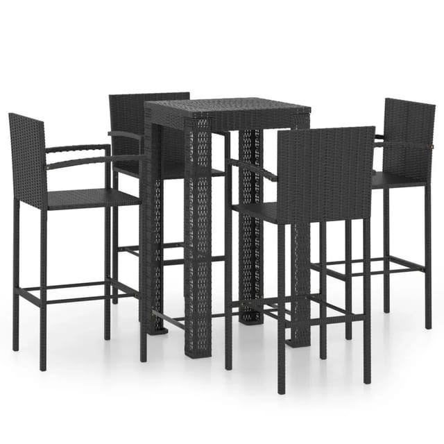 vidaXL 5-Tlg Garten-Bar-Set mit Armlehnen Poly Rattan Schwarz 3064808