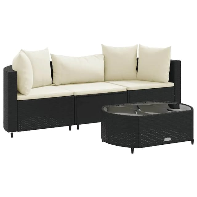 vidaXL 4-Tlg Garten-Sofagarnitur mit Kissen Schwarz Poly Rattan 3308360