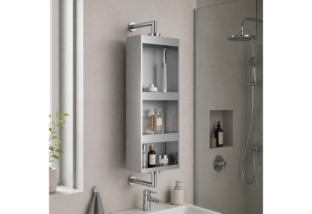 relaxdays Badezimmerspiegelschrank Drehbarer Spiegelschrank aus Edelstahl