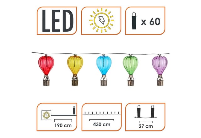 Solar Lichterkette 10 Bunte Heißluftballons Mit Flammen Effekt - 430 Cm - Led Garten Dekobeleuchtung Mit Flackereffekt