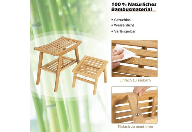 Costway Badhocker mit Fußhocker Bis 150 kg 52 x 29 x 44 cm