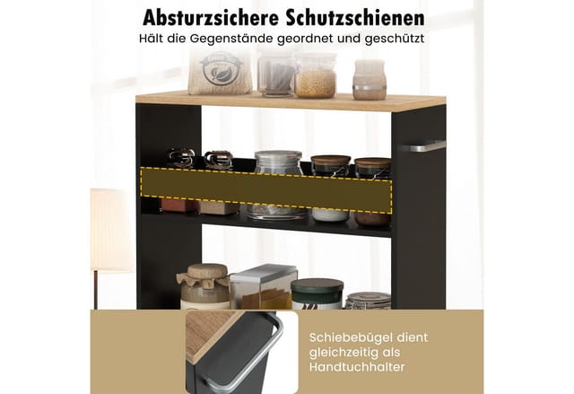Costway 4 Etagen Küchenwagen Badregal Schwarz 47.5 x 20 x 80.5 cm