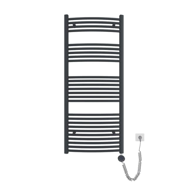 Emke Elektrischer Badheizkörper Gebogen mit Thermostat Handtuchtrockner mit Heizstab 140x60cm 600W Anthrazit
