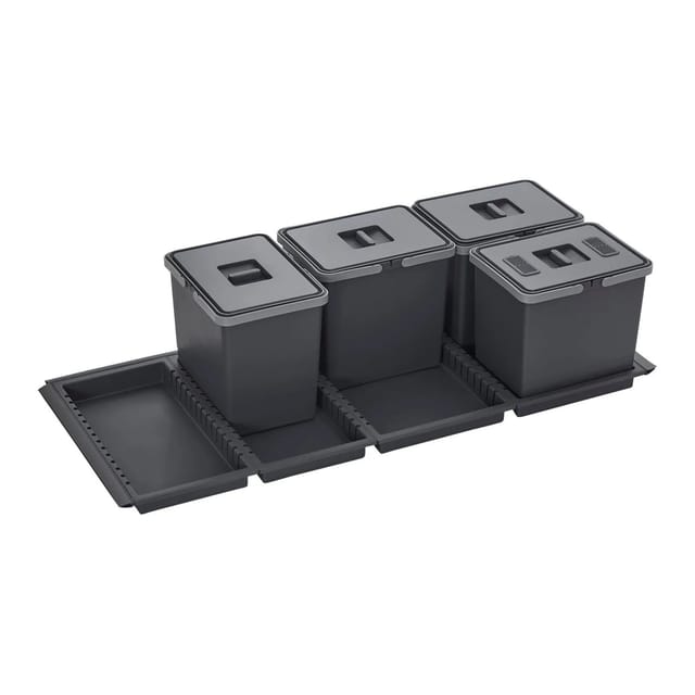 SOTECH Abfallsammler Mülleimer Metropolis 4x 15L mit Deckel Abfallsystem für Korpusbreite 120 cm