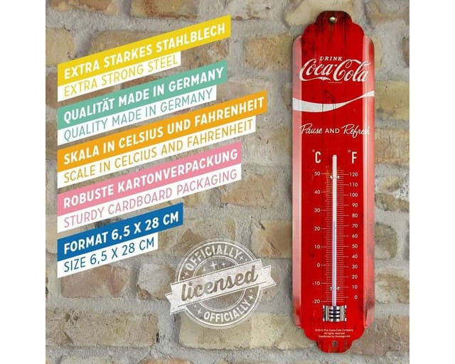 Nostalgic-Art Raumthermometer Retro Metall-Thermometer Innen Analog - Coca-Cola Logo Red
