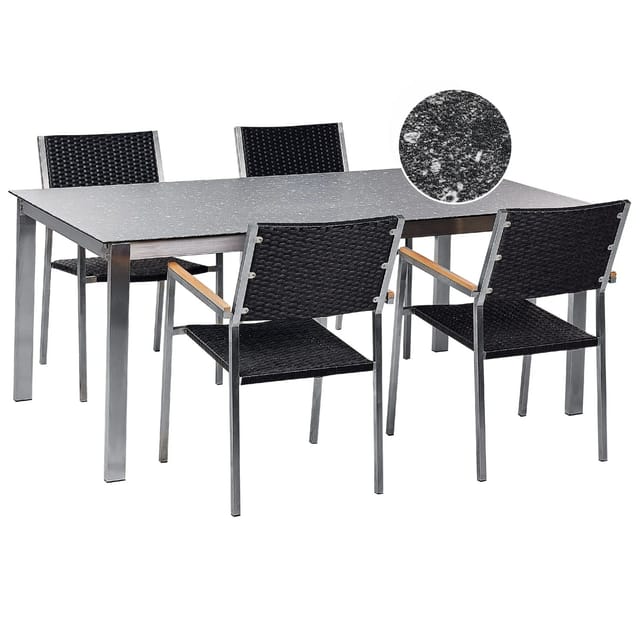 Beliani Gartentisch Set COSOLETO/GROSSETO Schwarz Silber