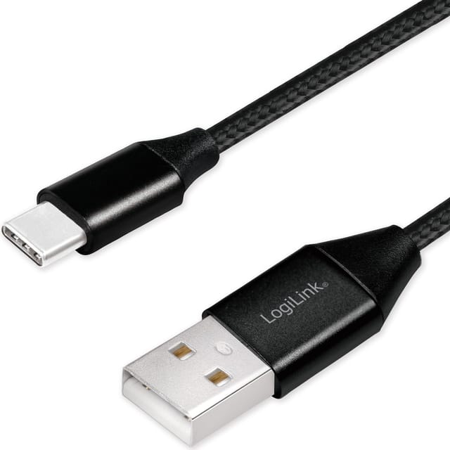 LOGILINK CU0139 - Sync- & Ladekabel, USB-A -> C, 0,3 m, Baumw., schwarz