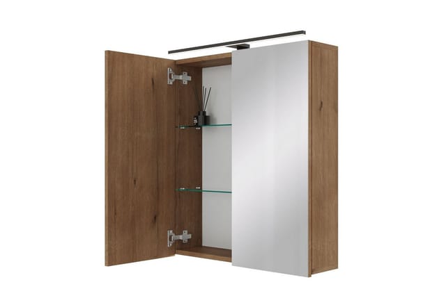 Planetmöbel Badezimmerspiegelschrank Spiegelschrank ARIA (Spiegelschrank Bad 60 cm mit Beleuchtung und Steckdose, Badspiegelschrank 2-türig)