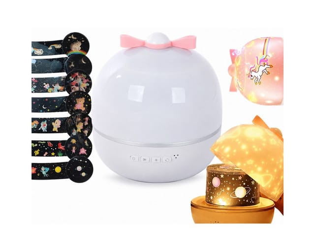 R2 Invest Nachtlicht - Projektor Kinder LED Sternenhimmel mit 6 Motiven, LED fest integriert