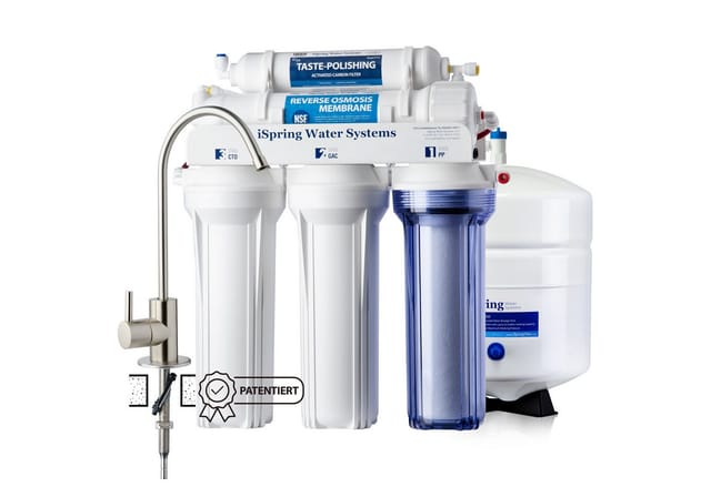 iSpring Wasserfilter RCC7, 5-stufig, 75 GPD (284 L/Tag), zertifiziert, Edelstahl-Armatur