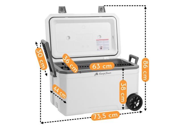 Campfeuer Kühlbox Weiß 70 Liter Mit Rädern, Rollkühlbox, Isolierte Kühlbox Mit Griffen, Fahrbare Cooling Box, Eisbox, Mini Kühlschrank