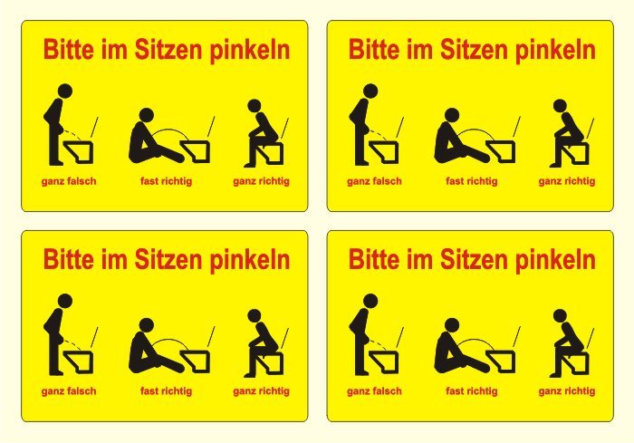 4 x Bitte im Sitzen Pinkeln Toiletten WC Aufkleber Humor Sticker Nr. 4031