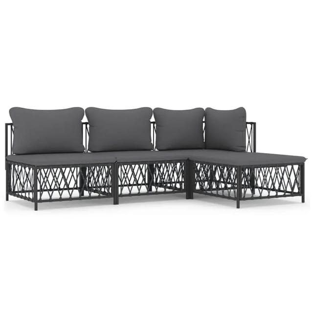 vidaXL 4-Tlg Garten-Lounge-Set mit Kissen Anthrazit Stahl 3186853