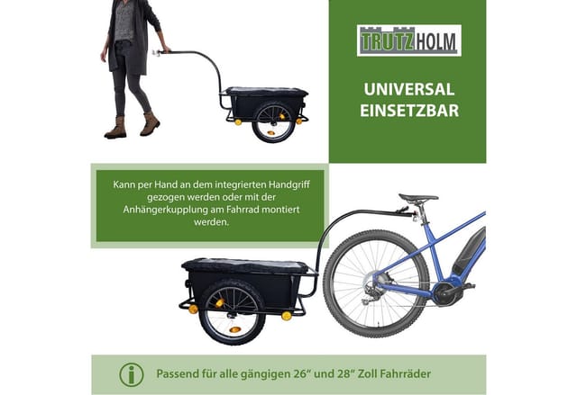 TRUTZHOLM Fahrradanhänger mit Kupplung 90L Plane