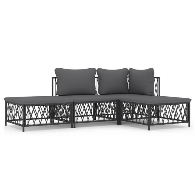 vidaXL 4-Tlg Garten-Lounge-Set mit Kissen Anthrazit Stahl 3186849