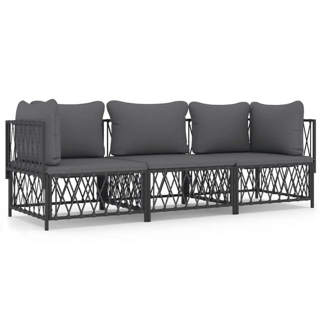 vidaXL 3-Tlg Garten-Lounge-Set mit Kissen Anthrazit Stahl 3186817
