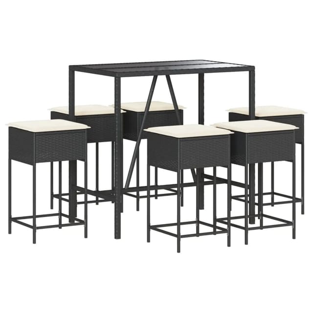 vidaXL 7-Tlg Gartenbar-Set mit Kissen Schwarz Poly Rattan 3261467
