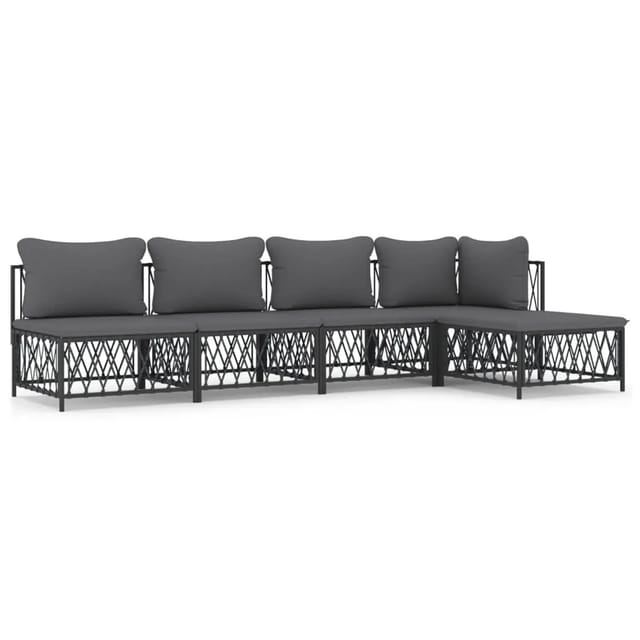 vidaXL 5-Tlg Garten-Lounge-Set mit Kissen Anthrazit Stahl 3186857