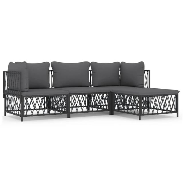 vidaXL 4-Tlg Garten-Lounge-Set mit Kissen Anthrazit Stahl 3186861
