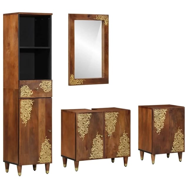 vidaXL Badezimmermöbel Set 4-Tlg Honigbraun Massives Mangoholz 3310149