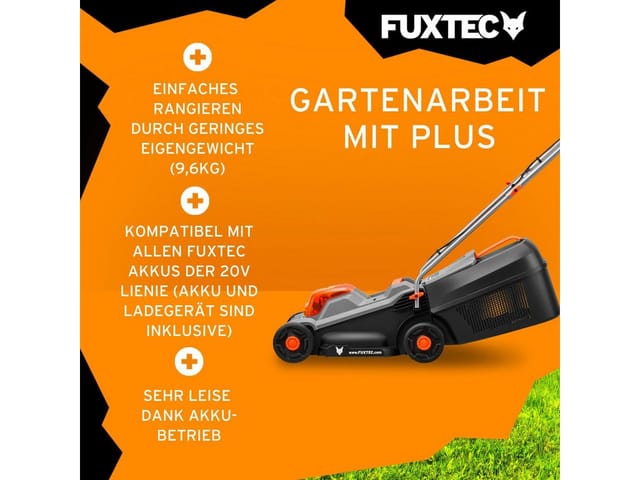 FUXTEC Akkurasenmäher FX-E1RM20ECO, 30 cm Schnittbreite, 30 L Fangkorb, 88,5 dB(A), 20V Akku, 30-70mm