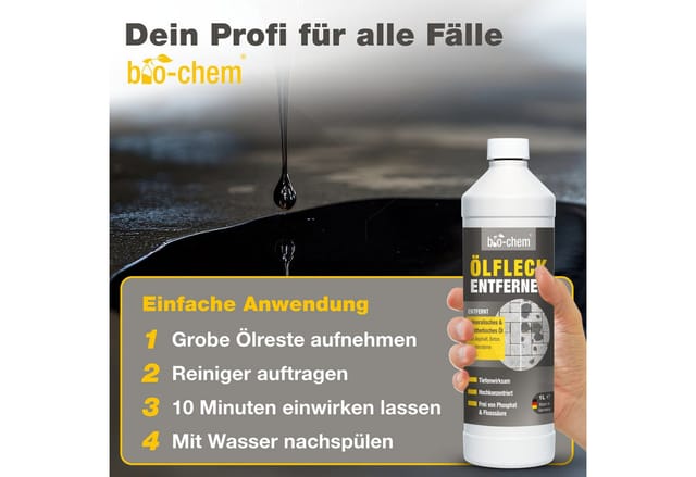 bio-chem Ölfleckentferner 1L – Asphalt, Beton & Pflaster – bio-chem Fleckentferner
