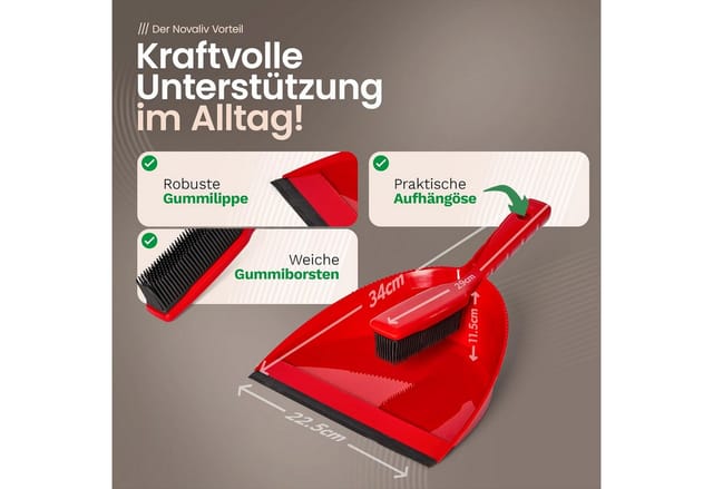 Novaliv Kehrgarnitur 19706-19705-19522-1xStuck, Gummibesen mit Teleskopstiel & Kehrgarnitur Friseurbesen Set Gummi Nop