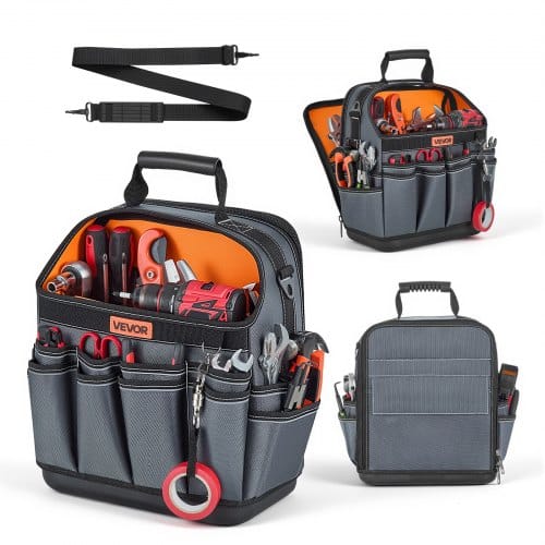 VEVOR Offene Werkzeugtasche 33,5x23x39cm, Aufbewahrungstasche mit 24 Innen- & 15 Außenfächern, Wasserfester Werkzeug-Organizer aus Polyester mit Schultergurt & Tragegriff, Werkzeugtrage für Handwerker
