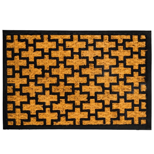 Relaxdays Fußmatte, Kokos & Gummi, Gitterstruktur, 60x40 Cm, Innen & Außen, Rutschfeste Schmutzfangmatte, Natur/schwarz