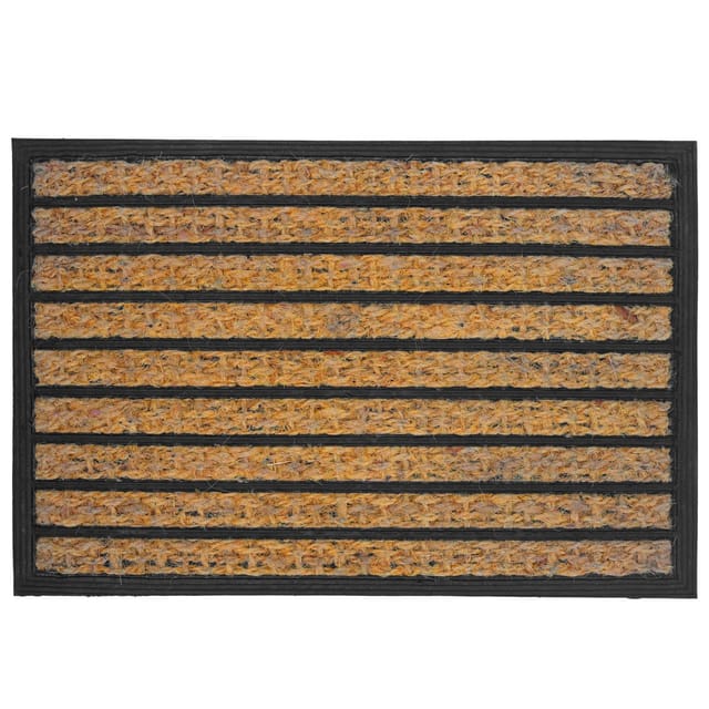 Relaxdays Fußmatte, Kokos & Gummi, Streifen, 60 X 40 Cm, Innen & Außen, Rutschfeste Schmutzfangmatte, Natur/schwarz