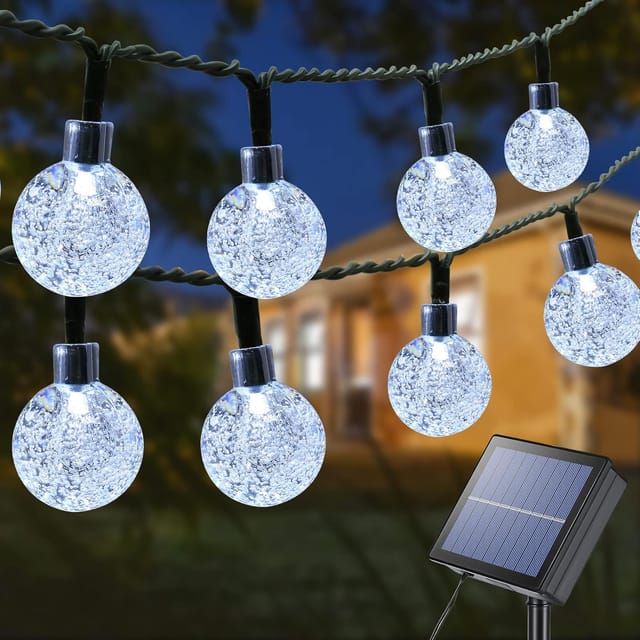 Solarbetriebene Lichterkette Für Den Außenbereich, 22 M, 100 Kristall-leds, 8 Modi, Wasserdichte Kugelförmige Led-leuchten Für Garten, Terrasse, Balkon, Partys, Hochzeiten, Terrassendekoration, Kaltwe